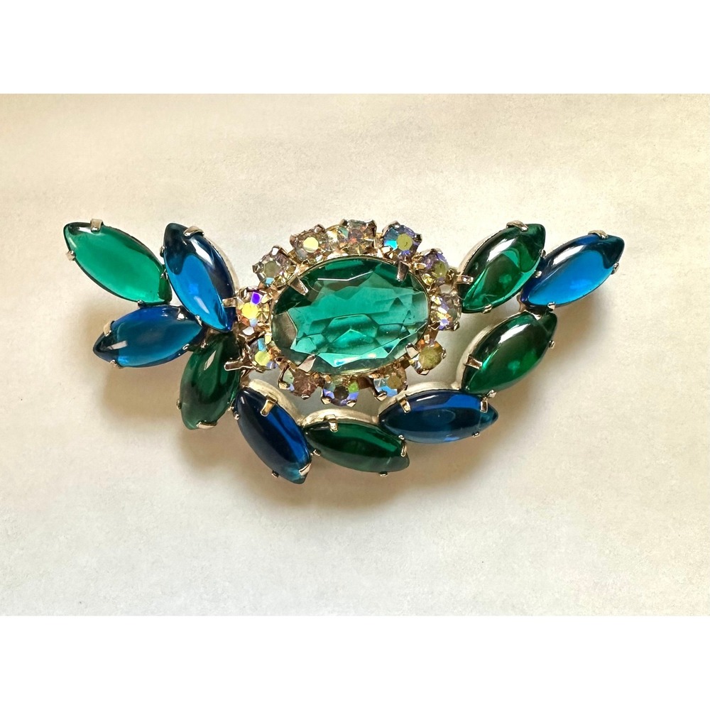 Vintage Blue & Green Rhinestone Pin
